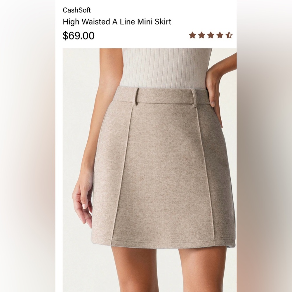 High Waisted A-Line Mini Skirt - Cream, size Small